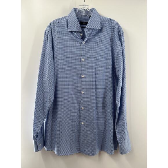 BOSS Hugo Boss Men’s Long Sleeve Button Up Dress Shirt Houndstooth 16 34/35 - Picture 1 of 11